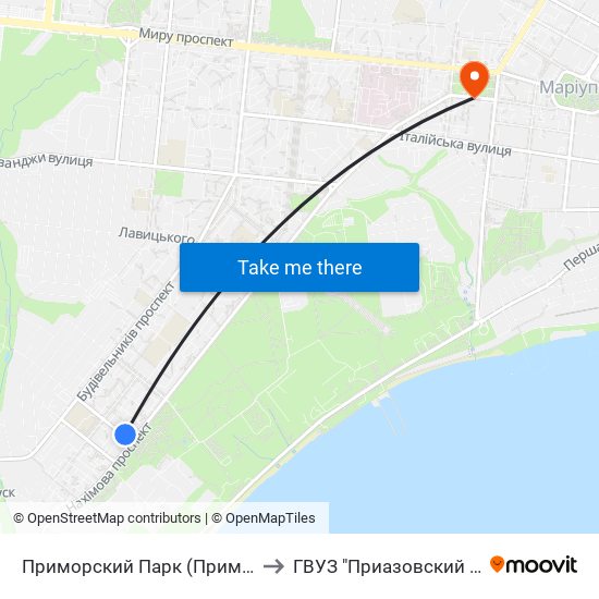 Приморский Парк (Приморський Парк)Приморский Парк (Приморський Парк) to ГВУЗ "Приазовский государственный технический университет" map