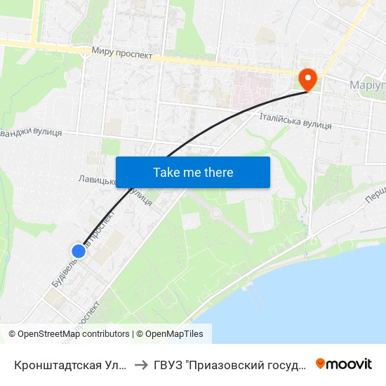 Кронштадтская Улица (Кронштадтська Вулиця) to ГВУЗ "Приазовский государственный технический университет" map