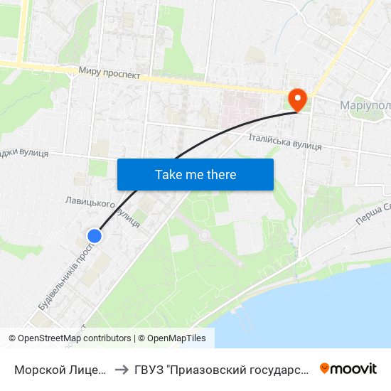 Морской Лицей (Морський Ліцей) to ГВУЗ "Приазовский государственный технический университет" map