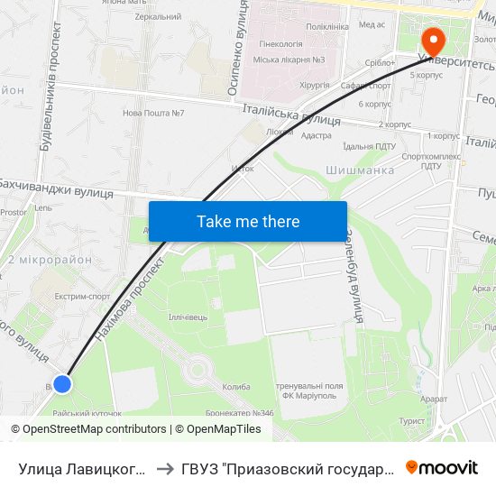 Улица Лавицкого (Вулиця Лавицького) to ГВУЗ "Приазовский государственный технический университет" map