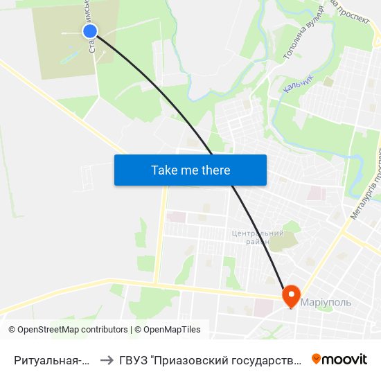 Ритуальная-1 (Ритуальна-1) to ГВУЗ "Приазовский государственный технический университет" map