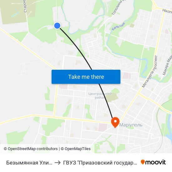 Безымянная Улица (Безіменна Вулиця) to ГВУЗ "Приазовский государственный технический университет" map