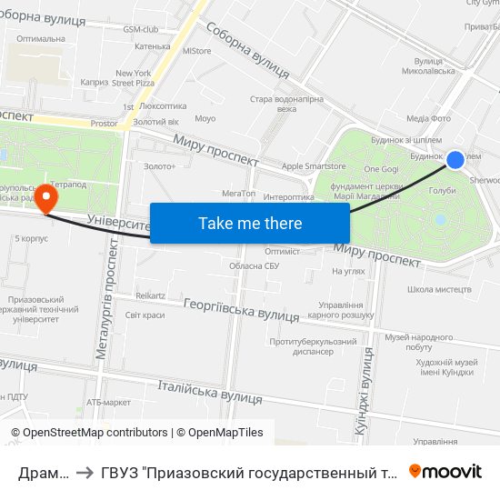 Драмтеатр to ГВУЗ "Приазовский государственный технический университет" map