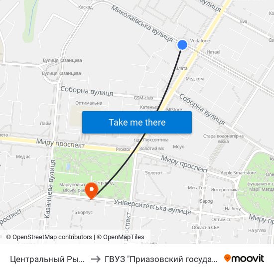 Центральный Рынок (Центральний Ринок) to ГВУЗ "Приазовский государственный технический университет" map