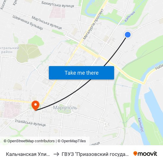Кальчанская Улица (Кальчанська Вулиця) to ГВУЗ "Приазовский государственный технический университет" map