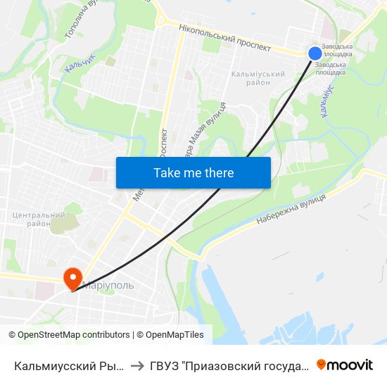 Кальмиусский Рынок (Кальміуський Ринок) to ГВУЗ "Приазовский государственный технический университет" map