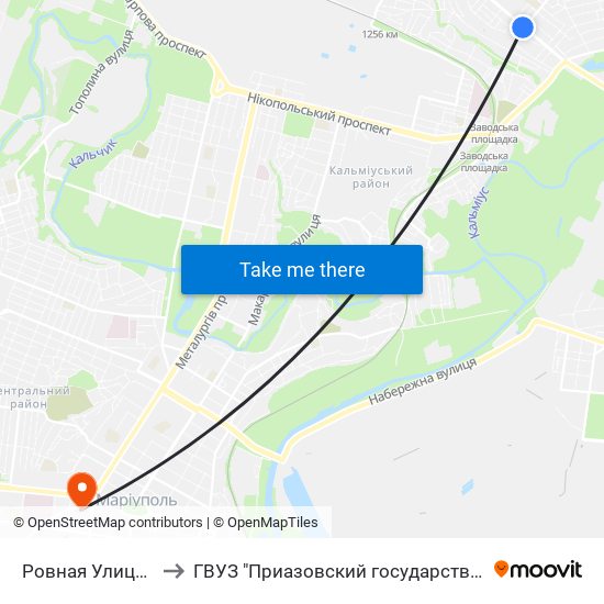 Ровная Улица (Рівна Вулиця) to ГВУЗ "Приазовский государственный технический университет" map