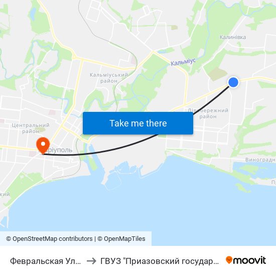Февральская Улица (Лютнева Вулиця) to ГВУЗ "Приазовский государственный технический университет" map