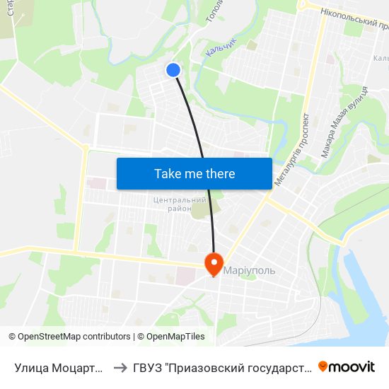 Улица Моцарта (Вулиця Моцарта) to ГВУЗ "Приазовский государственный технический университет" map