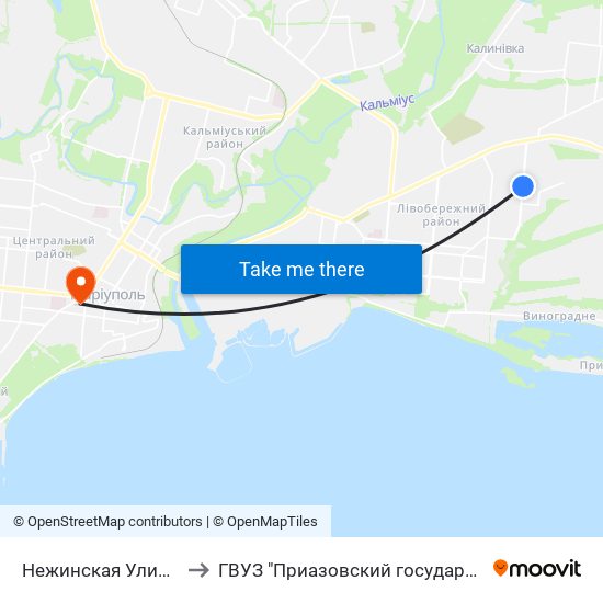 Нежинская Улица (Ніжинська Вулиця) to ГВУЗ "Приазовский государственный технический университет" map
