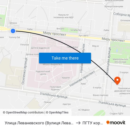 Улица Леваневского (Вулиця Леваневського) to ПГТУ корпус 1 map