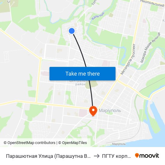 Парашютная Улица (Парашутна Вулиця) to ПГТУ корпус 1 map