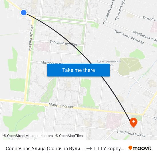Солнечная Улица (Сонячна Вулиця) to ПГТУ корпус 1 map