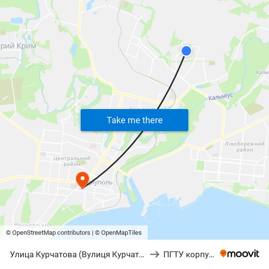 Улица Курчатова (Вулиця Курчатова) to ПГТУ корпус 1 map