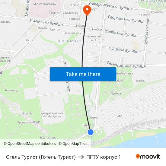 Отель Турист (Готель Турист) to ПГТУ корпус 1 map