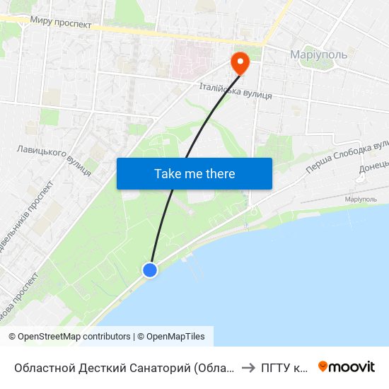 Областной Десткий Санаторий (Обласний Дитячий Санаторій) to ПГТУ корпус 1 map