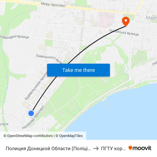 Полиция Донецкой Области (Поліція Донеччини) to ПГТУ корпус 1 map