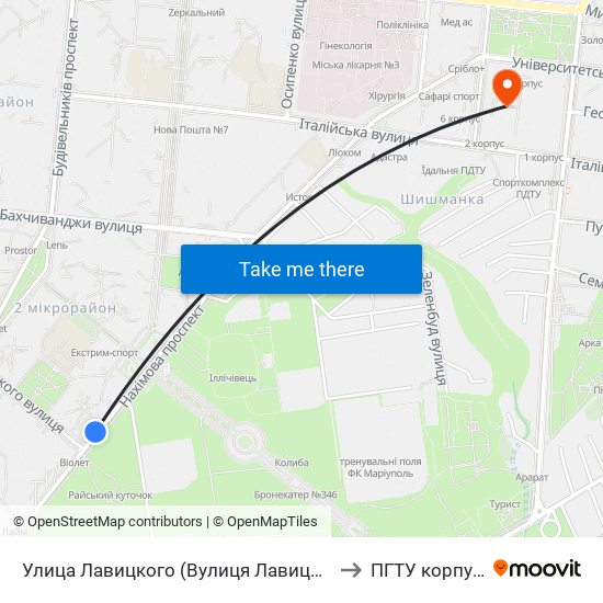Улица Лавицкого (Вулиця Лавицького) to ПГТУ корпус 1 map