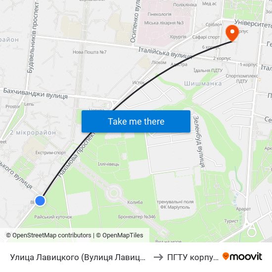 Улица Лавицкого (Вулиця Лавицького) to ПГТУ корпус 1 map