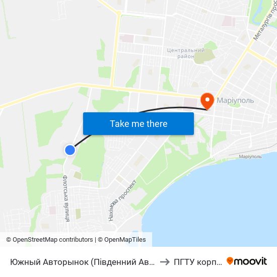 Южный Авторынок (Південний Авторинок) to ПГТУ корпус 1 map