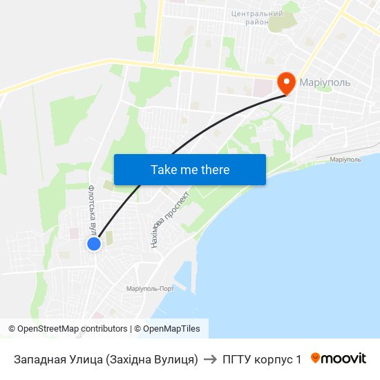 Западная Улица (Західна Вулиця) to ПГТУ корпус 1 map