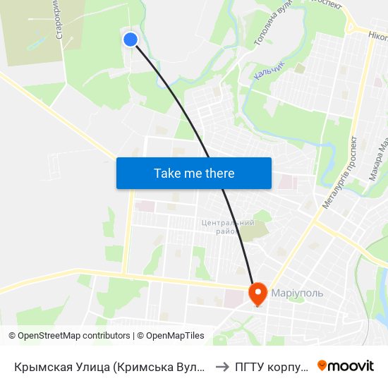 Крымская Улица (Кримська Вулиця) to ПГТУ корпус 1 map