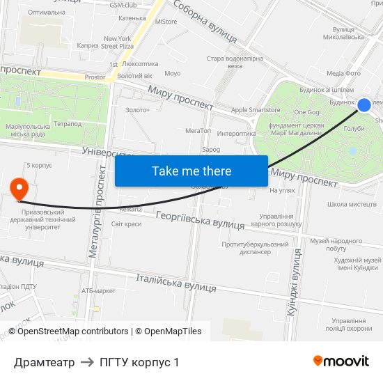 Драмтеатр to ПГТУ корпус 1 map