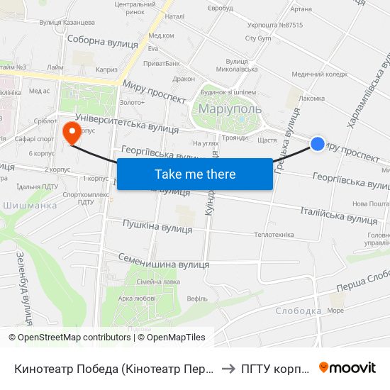 Кинотеатр Победа (Кінотеатр Перемога) to ПГТУ корпус 1 map