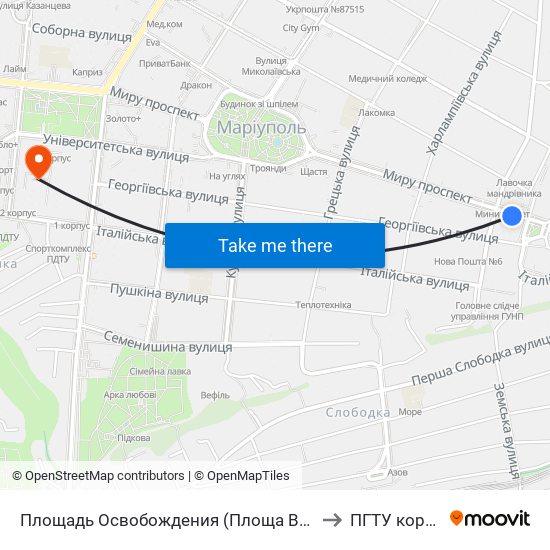 Площадь Освобождения (Площа Визволення) to ПГТУ корпус 1 map