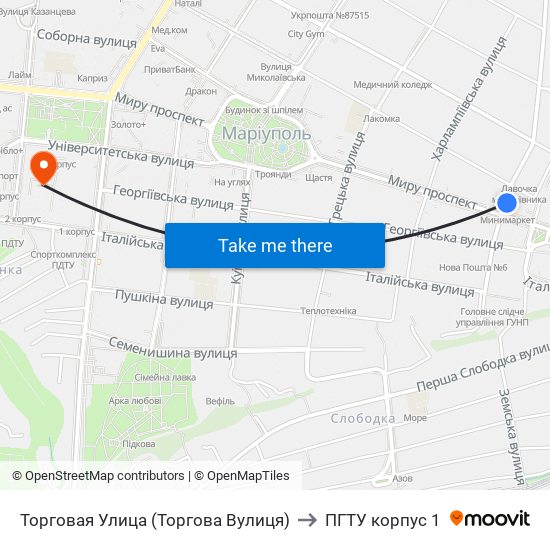 Торговая Улица (Торгова Вулиця) to ПГТУ корпус 1 map