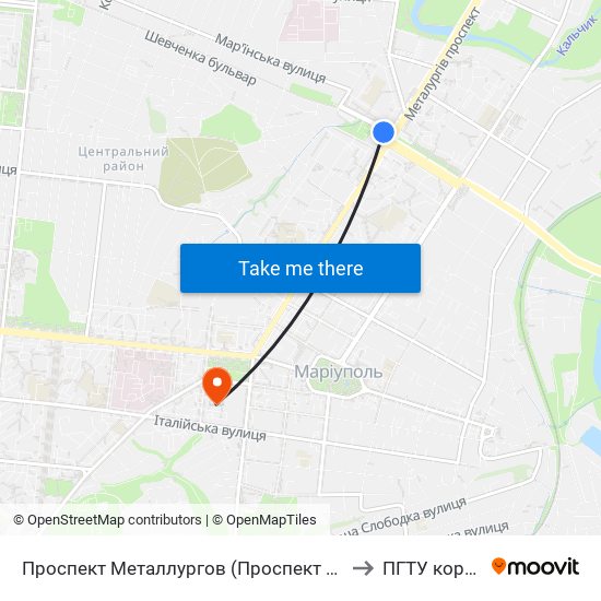 Проспект Металлургов (Проспект Металургів) to ПГТУ корпус 1 map