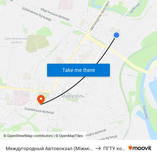 Междугородный Автовокзал (Міжміський Автовокзал) to ПГТУ корпус 1 map
