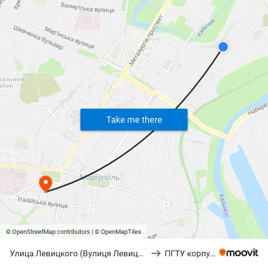 Улица Левицкого (Вулиця Левицького) to ПГТУ корпус 1 map