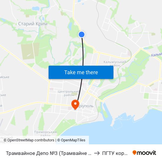 Трамвайное Депо №3 (Трамвайне Депо №3) to ПГТУ корпус 1 map