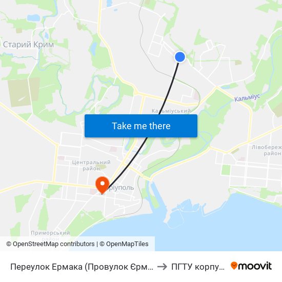 Переулок Ермака (Провулок Єрмака) to ПГТУ корпус 1 map