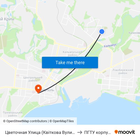 Цветочная Улица (Квіткова Вулиця) to ПГТУ корпус 1 map