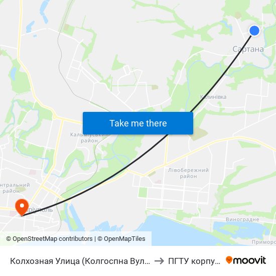 Колхозная Улица (Колгоспна Вулиця) to ПГТУ корпус 1 map