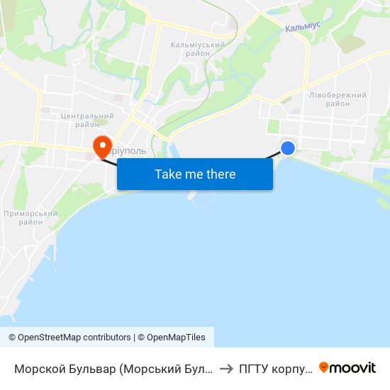 Морской Бульвар (Морський Бульвар) to ПГТУ корпус 1 map