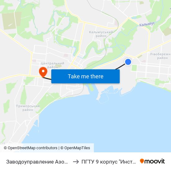 Заводоуправление Азовсталь (Заводоуправління Азовсталь) to ПГТУ 9 корпус "Институт Экономики и Менеджмента" map