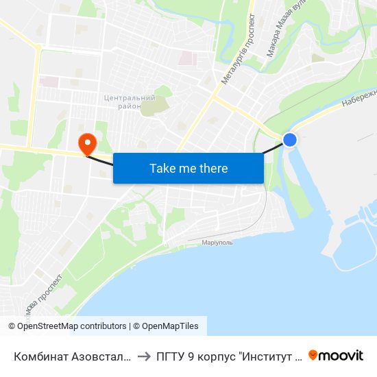 Комбинат Азовсталь (Комбінат Азовсталь) to ПГТУ 9 корпус "Институт Экономики и Менеджмента" map