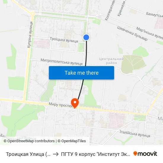 Троицкая Улица (Троїцька Вулиця) to ПГТУ 9 корпус "Институт Экономики и Менеджмента" map