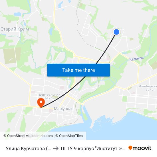Улица Курчатова (Вулиця Курчатова) to ПГТУ 9 корпус "Институт Экономики и Менеджмента" map