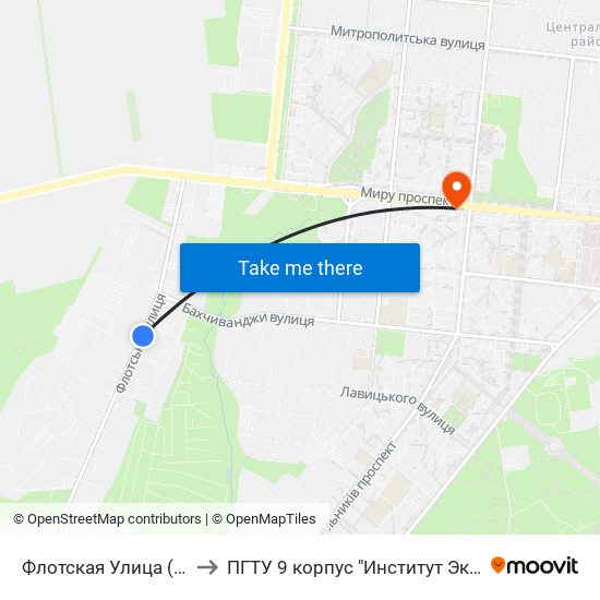 Флотская Улица (Флотська Вулиця) to ПГТУ 9 корпус "Институт Экономики и Менеджмента" map