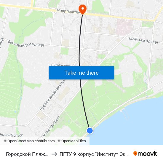Городской Пляж (Міський Пляж) to ПГТУ 9 корпус "Институт Экономики и Менеджмента" map