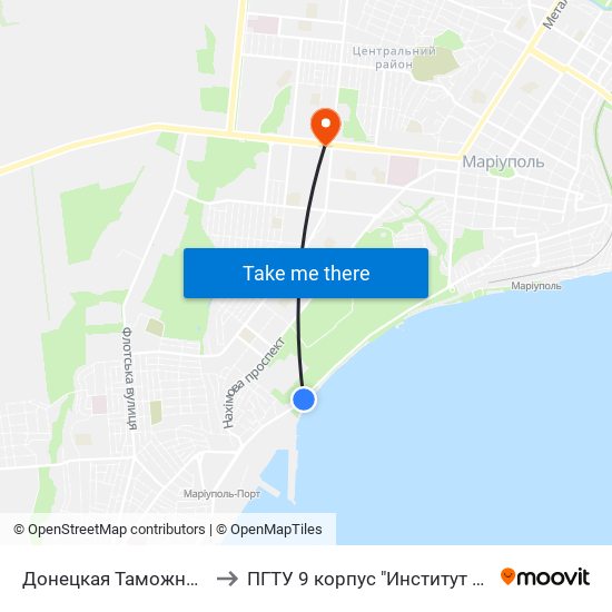 Донецкая Таможня (Донецька Митниця) to ПГТУ 9 корпус "Институт Экономики и Менеджмента" map