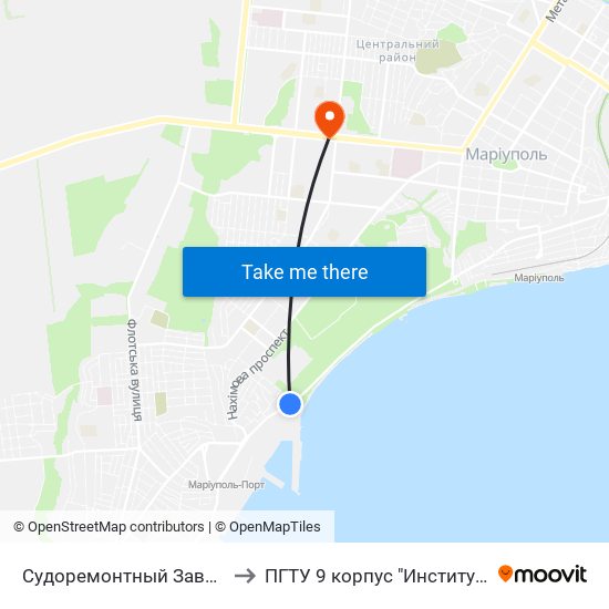Судоремонтный Завод (Судноремонтний Завод) to ПГТУ 9 корпус "Институт Экономики и Менеджмента" map