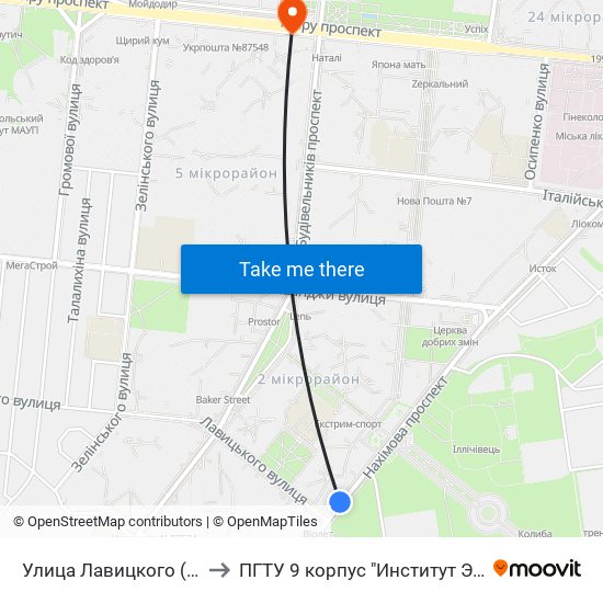 Улица Лавицкого (Вулиця Лавицького) to ПГТУ 9 корпус "Институт Экономики и Менеджмента" map