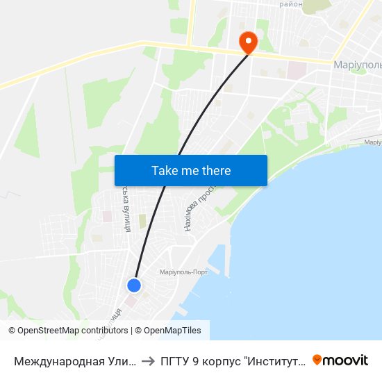 Международная Улица (Міжнародна Вулиця) to ПГТУ 9 корпус "Институт Экономики и Менеджмента" map