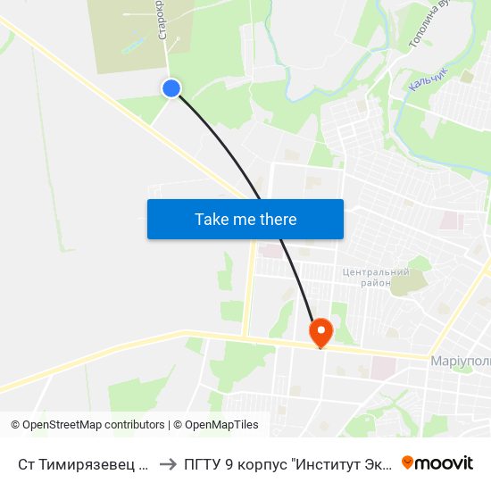 Ст Тимирязевец (Ст Тімірязєвець) to ПГТУ 9 корпус "Институт Экономики и Менеджмента" map