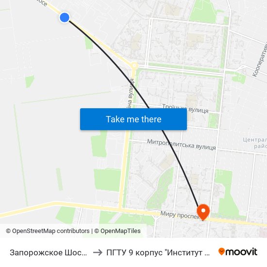 Запорожское Шоссе (Запорізьке Шосе) to ПГТУ 9 корпус "Институт Экономики и Менеджмента" map